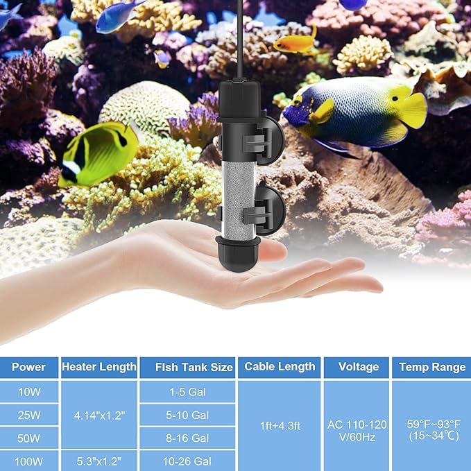 hygger Small Aquarium Betta Heater, Submersible Fish Tank Heater 10W/25W/50W/100W with LED Digital Display, Suitable for Marine Saltwater and Freshwater up to 5/10/16/26 Gallon hygger