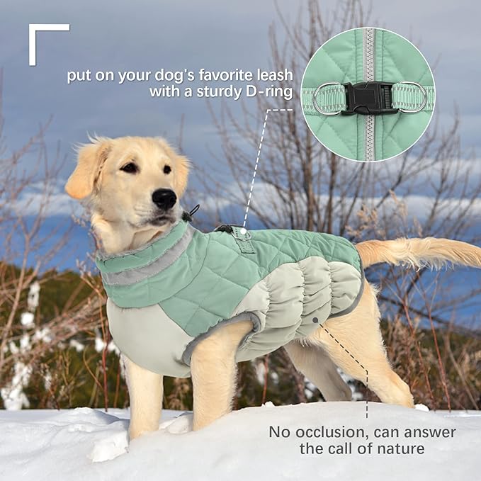 FUAMEY Dog Winter Jacket,Dog Cold Weather Coats Paded Dog Vest with Harness Built in Pet Warm Clothes Dog Apparel with Back Zipper Dog Water Resistant Coat for Small Medium Large Dogs Mint Green S - PAWPICO