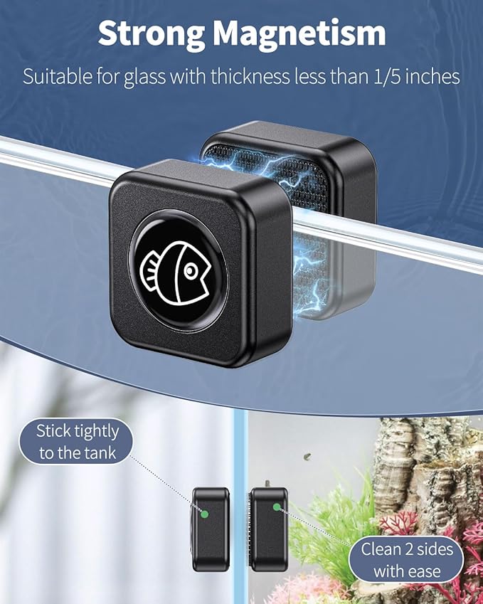 Pawfly Aquarium Magnetic Brush Fish Tank Glass Cleaner 1 Inch Mini Stain Scrubber Pads Aquarium Cleaning Tool for 1/5 Inch Thick Fish Tank up to 10 Gallons (Non-Floatable) Pawfly