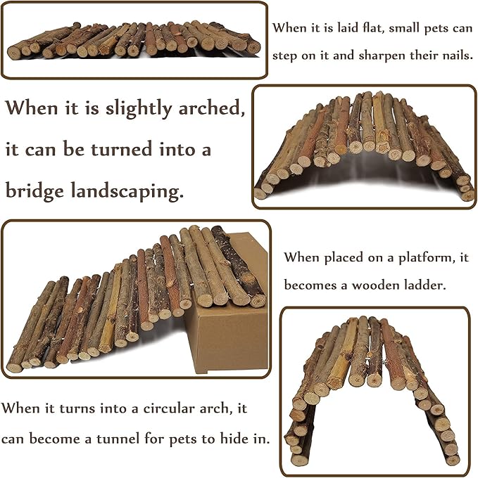 Hamiledyi Wooden Reptile Hideout Bearded Dragon Bendy Bridge Climbing Ladder Hiding Hut Reptiles Hide Cave Habitat Decor for Lizards Gecko Spiders Snakes Tortoise(M:11.8" x 6.7") Hamiledyi