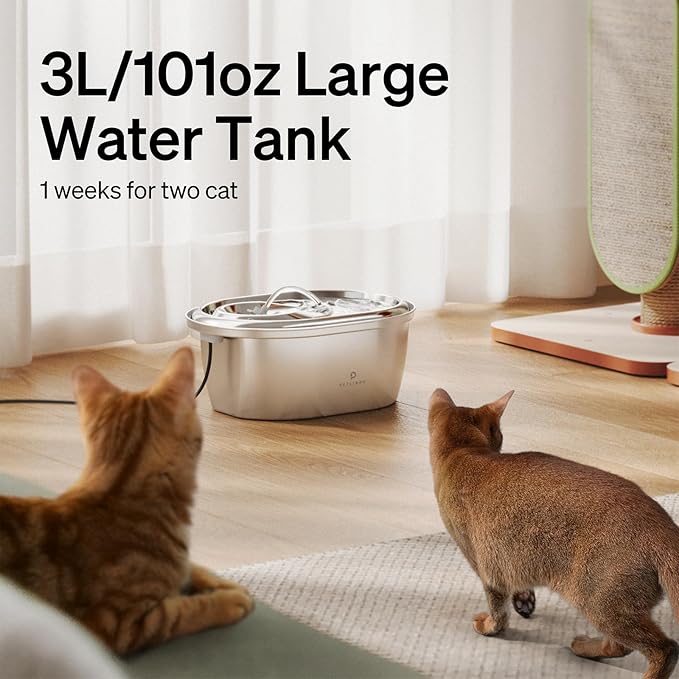 PETLIBRO Stainless Steel Cat Water Fountain, 101oz/3L Pet Water Fountain for Cats Inside, Food-Grade Dog Water Fountain, Automatic Water Dispenser with 4 Filters & 4 Sponges - PAWPICO