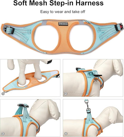 Mercano Soft Mesh Dog Harness and Leash Set, No-Chock Step-in Reflective Breathable Lightweight Easy Walk Escape Proof Vest Harnesses with Safety Buckle for Small Medium Dogs, Cats (L, Orange Blue) PAWPICO