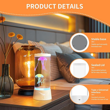 Jellyfish Lamp with 7 Color Changing Effect LED Jellyfish Aquarium Tank Mood Lamp Aquarium Light Table lamp Home Decor Gift for Kids Women Men (White) Ekovko