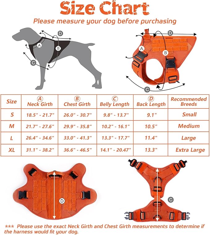 rabbitgoo Tactical Dog Harness for Large, Heavy Duty Pet Harness with Handle, No-Pull Service Vest Large Breed, Adjustable Military Dog Vest for Training Hunting Walking, Orange, XL rabbitgoo