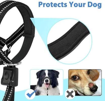 BARKLESS Soft Dog Head Collar, Padded No Pull Head Halter, Training Nose Leash with Safety Link for Medium Large Dogs, Adjustable Muzzle Leash, Easy Control for Walking Barkless