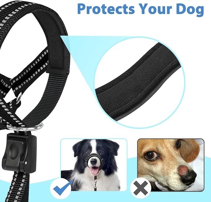 BARKLESS Soft Dog Head Collar, Padded No Pull Head Halter, Training Nose Leash with Safety Link for Medium Large Dogs, Adjustable Muzzle Leash, Easy Control for Walking Barkless