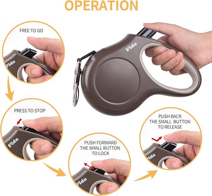 Fida Retractable Dog Leash, 16 ft Dog Walking Leash for Small and Medium Dogs up to 44lbs, 360° Tangle Free, Coffee/Brown Fida
