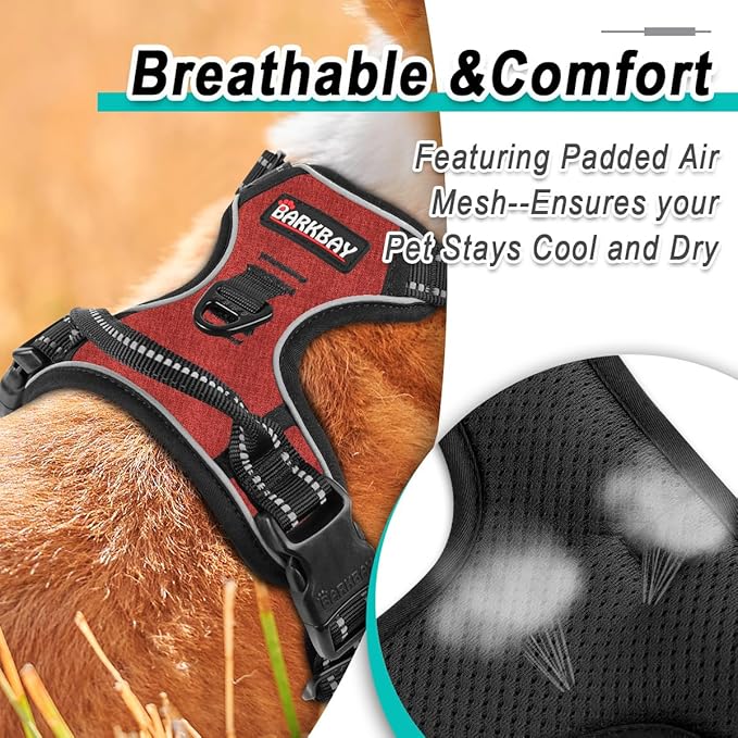 BARKBAY Dog Harness No Pull for Large Dogs - Adjustable, Reflective, Comfortable, No Choke, Heavy-Duty - Perfect for Outdoor Training, Walking, and Hiking - Strong & Durable - L & Roi Red BARKBAY