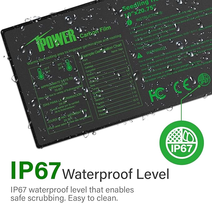 iPower 10" x 20.75" Seeding Heat Mat with New-Upgraded Carbon Film, Indoor Gardening Plant Germination Starting Pad, Durable Waterproof, Black iPower