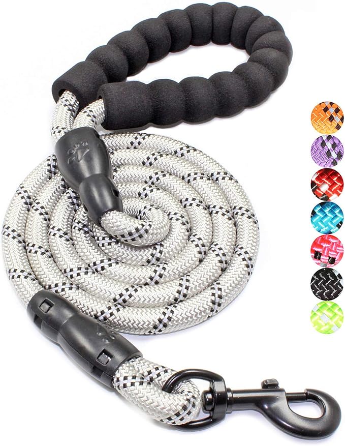 BAAPET 2/4/5/6 FT Dog Leash with Comfortable Padded Handle and Highly Reflective Threads for Small Medium and Large Dogs (5FT-1/2'', Silver) BAAPET
