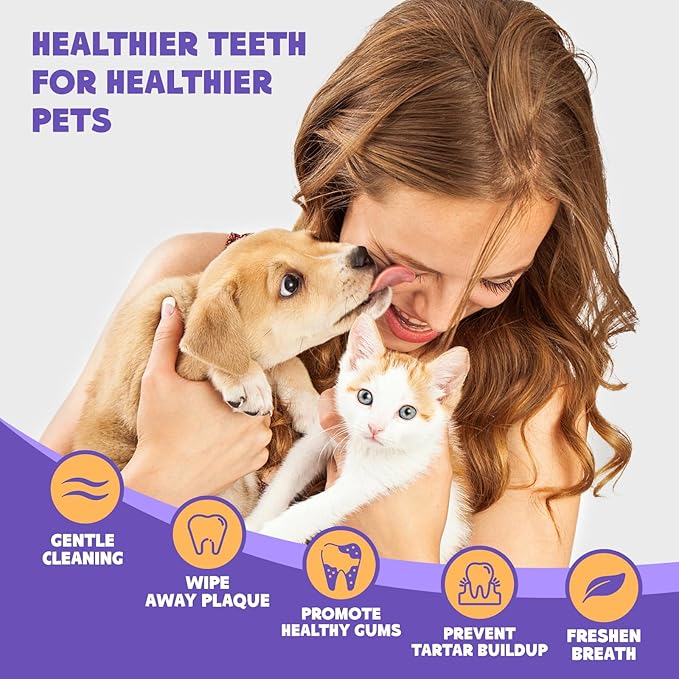 HICC PET Teeth Cleaning Wipes for Dogs & Cats, Remove Bad Breath by Removing Plaque and Tartar Buildup No-Rinse Dog Finger Toothbrush, Disposable Gentle Cleaning & Gum Care Pet Wipes, 50 Counts HICCPET