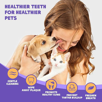 HICC PET Teeth Cleaning Wipes for Dogs & Cats, Remove Bad Breath by Removing Plaque and Tartar Buildup No-Rinse Dog Finger Toothbrush, Disposable Gentle Cleaning & Gum Care Pet Wipes, 50 Counts HICCPET