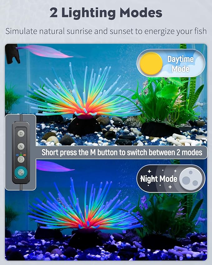 Pawfly 3 W Aquarium LED Light 7.5 Inch Underwater Fish Tank Light with Full Spectrum IP68 Waterproof White Blue Red Lights with Daytime & Night Mode Timer Auto On/Off and Adjustable Brightness Pawfly