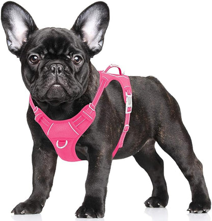 BARKBAY No Pull Dog Harness Large Reflective Dog Harness with Front Clip and Easy Control Handle for Walking Training Running with ID tag Pocket(Pink,S) BARKBAY