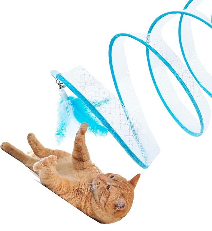Spiral Tunnel Cat Toy, Self Play Cat Hunting Spiral Tunnel Toy Spiral Cat Toy, Folded Cat Tunnel Spring Toy for Indoor Cats (Blue) - PAWPICO