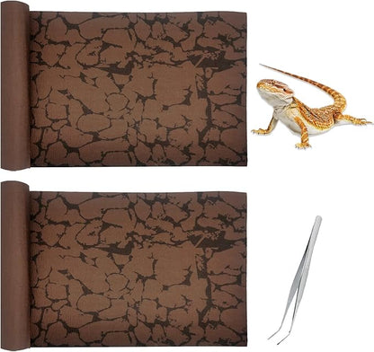 Tfwadmx Reptile Carpet Sand Mat for Bearded Dragon Terrarium Substrate Liner Brown Leopard Gecko Tank Accessories Lizard Bedding Mats for Tortoise Turtle Snake Chameleon with Tweezers 12x20In (2 Pcs) Tfwadmx