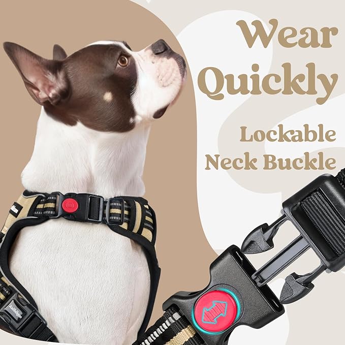 rabbitgoo Dog Harness Medium Sized, No Pull Pet Harness with 3 Buckles, Adjustable Soft Padded Pooch Vest with Instant Control Handle, Easy Walking Reflective Pet Vest for Medium Dogs, Beige, M rabbitgoo