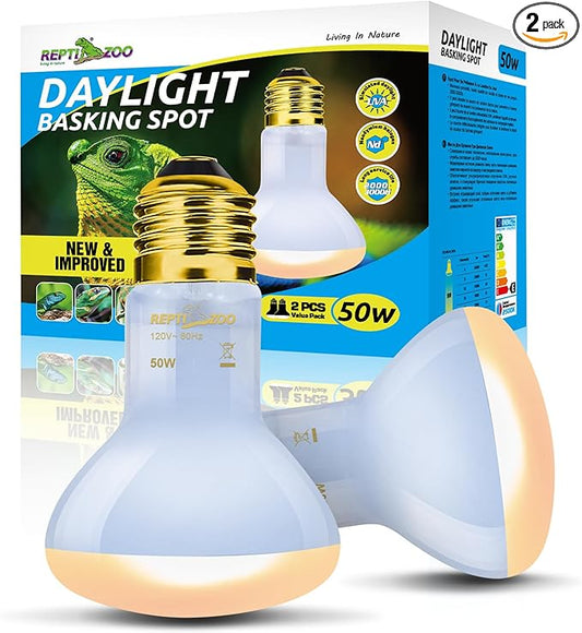 REPTIZOO Reptile Heat Lamp, 2 Pack 50W Daylight Basking Spot Lamp for Reptiles UVA Daylight Heating Lamp Bulb Basking Light for Bearded Dragon, Tortoise, Geckos, Chicken REPTIZOO