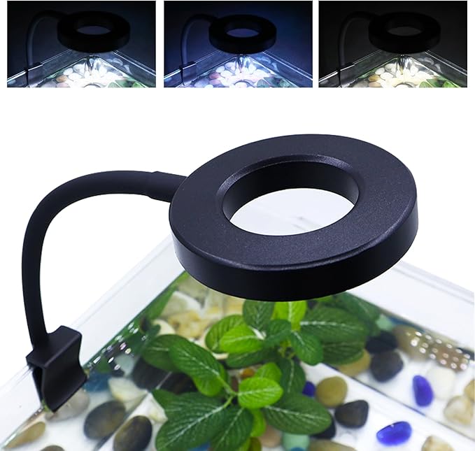 Small Aquarium Light Clip on Fish Tank Light LED USB Full Spectrum Light with Dimmer Multi-Color White+Blue+Red for 1-5 Gal Betta Tank (Adapter NoT Included, No Timer) PUEUTU