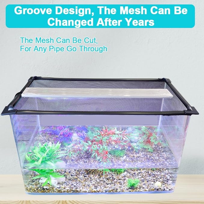 Magnetic Aquarium Cover Lid, DIY Fish Tank lid Anti-Jumping net Cover mesh Terrarium lid Aquarium Hood，Adjustable Size Fit Tank Size Max 35''X19'' Jaxbo