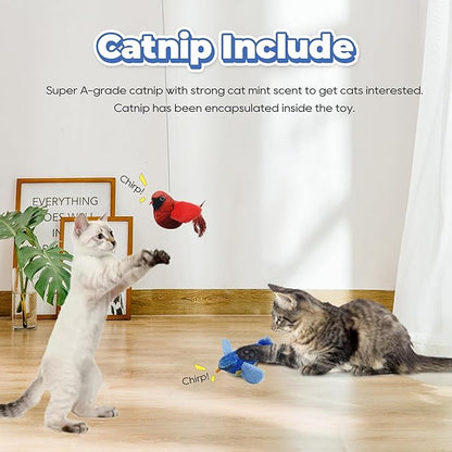 LEWISER Cat Toys Chirping Tit 2 Pcs with Catnip SilverVine, Suitable for Cat Wand Toys, Simulation Bird Design, Interactive Toys for Indoor Kitty Kitten Exercise, Red and Blue - PAWPICO