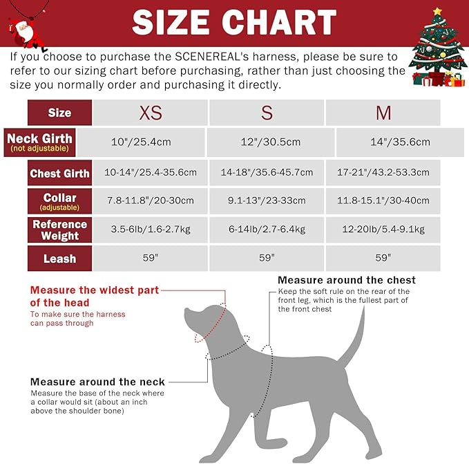 SCENEREAL Small Dog Harness Collar and Leash Set, Warm Fleece No Pull Puppy Vest Harness, Christmas Dog Outfit No Chock Adjustible Step in Pet Halter for Outdoor Walking Training, Red Plaid M SCENEREAL