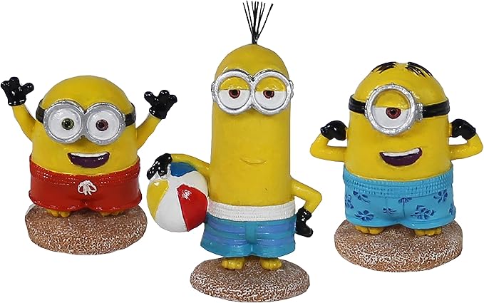 Penn-Plax Minions Officially Licensed 3-Piece Aquarium Ornament Bundle – Includes Kevin, Stuart, and Bob – Beach Themed – Small Penn-Plax