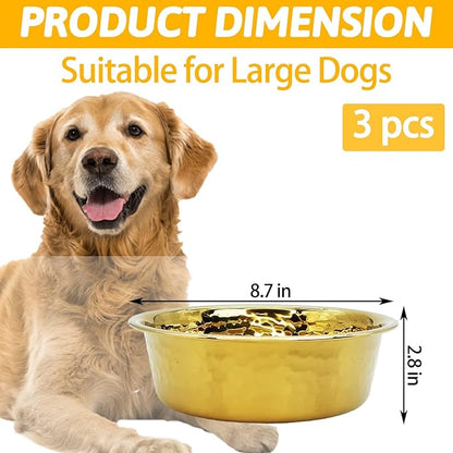 kathson 3pcs Premium Stainless Steel Dog Bowls, Hammered Thickened Metal Dog Bowl Feeding or Water Bowls for Small/Meidum/Large Sized Dogs&Cats Stackable Metal Cat Bowl Dishwasher Safe 8.7 Dia. - PAWPICO
