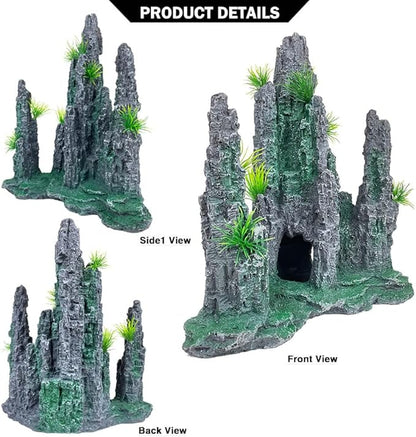 Aquarium Decoration Large and Tall for Fish Tank Rock Thematic Ornaments Aquarium Mountain View Stone Ornaments Aquarium Decor Tree House Cave Fish Tank Decoration - Large VMCN