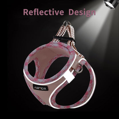 AMTOR Small Dog Harness with Leash Set, No Escape Easy Walk Puppy Harnesses for Training Walking, Step-in Reflective Soft Dogs Vest for XS S Medium Extra-Small Large Sized Dog(Pink,M) AMTOR