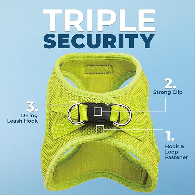 Voyager Step-in Air Dog Harness - All Weather Mesh, Reflective, No Pull Harness for Small, Medium Dogs, Cats - Secure with Hook & Loop Fastener, Buckle, Double D-Rings - Lime Green, XXXS BestPetSuppliesLLC