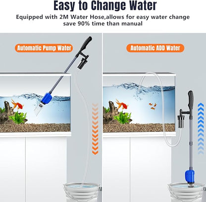 Aquarium Vacuum Gravel Cleaner, 32W 6 in 1 Electric Fish Tank Vacuum Gravel Cleaner,Fish Tank Cleaner for Aquarium Water Changer Sand Gravel Cleaner Remove Dirt Water Shower Water Circulation PAWPICO