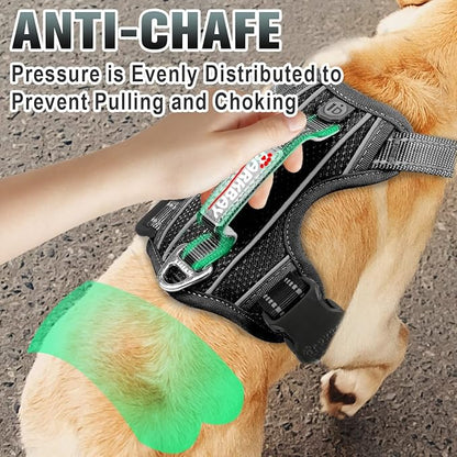 BARKBAY No Pull Dog Harness Large Reflective Dog Harness with Front Clip and Easy Control Handle for Walking Training Running with ID tag Pocket(Black,L) BARKBAY