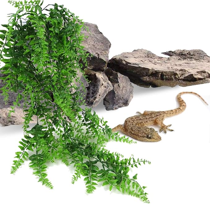 PINVNBY Reptile Plants Hanging Fake Vines Boston Climbing Terrarium Plant with Suction Cup for Bearded Dragons Lizards Geckos Snake Pets Hermit Crab and Tank Habitat Decorations (2 Pack) PINVNBY