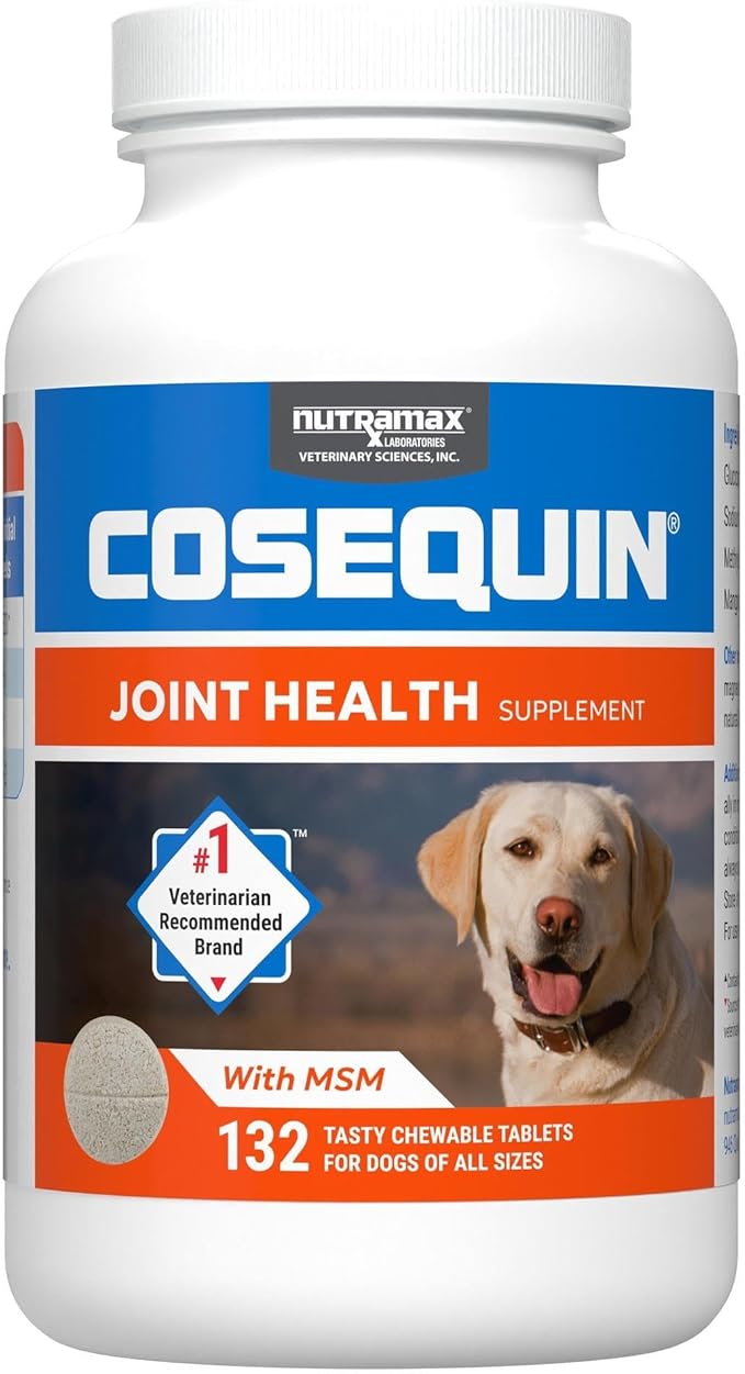 Nutramax Laboratories Cosequin Maximum Strength Joint Health Supplement for Dogs - With Glucosamine, Chondroitin, and MSM, 132 Chewable Tablets NutramaxLaboratories