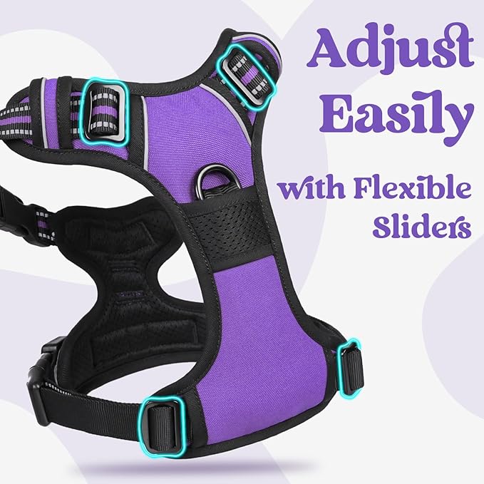 rabbitgoo Dog Harness Medium Sized, No Pull Pet Harness with 3 Buckles, Adjustable Soft Padded Pooch Vest with Instant Control Handle, Easy Walking Reflective Pet Vest for Medium Dogs, Purple, M - PAWPICO