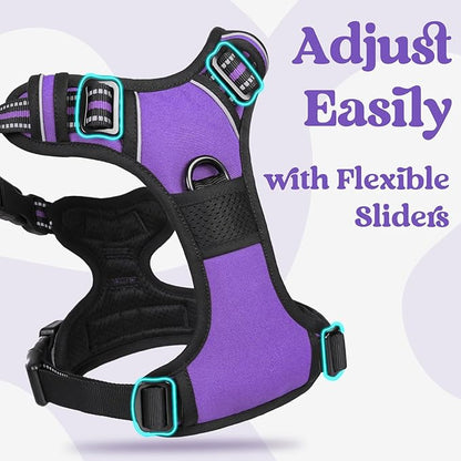 rabbitgoo Dog Harness Medium Sized, No Pull Pet Harness with 3 Buckles, Adjustable Soft Padded Pooch Vest with Instant Control Handle, Easy Walking Reflective Pet Vest for Medium Dogs, Purple, M - PAWPICO