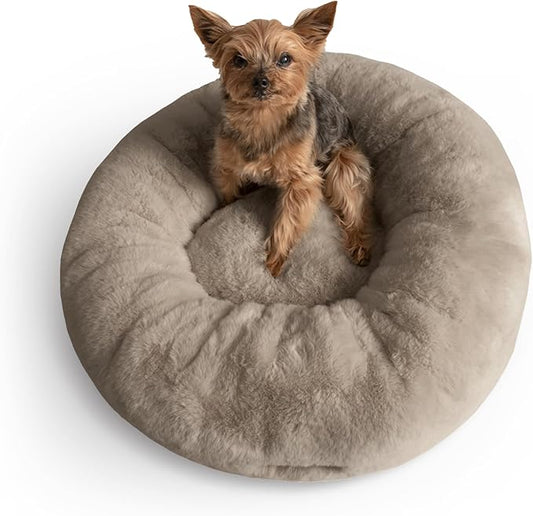 UnHide Floof Pet Bed - Small (23" x 8") - Extra Soft Dog Bed - Removable Faux Fur Cover - Machine Washable - Helps Ease Pet Anxiety & Provides The Perfect Sleep - Taupe Ducky - PAWPICO