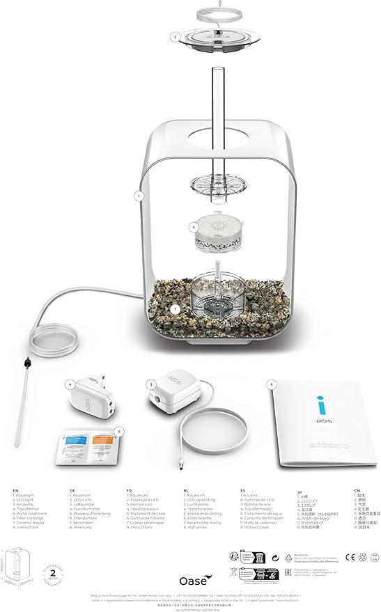 biOrb Life 15 Acrylic 4-Gallon Aquarium with Multi-Color Remote-Controlled LED Lights Modern Compact Tank for Tabletop or Desktop Display, Transparent biOrb