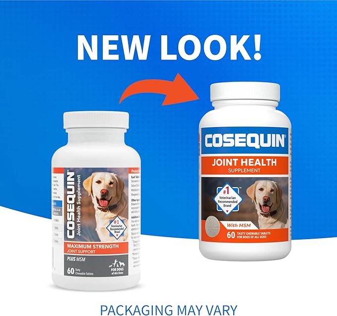 Nutramax Laboratories Cosequin Maximum Strength Joint Health Supplement for Dogs - With Glucosamine, Chondroitin, and MSM, 60 Chewable Tablets NutramaxLaboratories