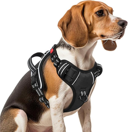 Timos No Pull Dog Harness, Release at Neck Reflective 3 Snap Buckles Adjustable No Choke Pet Vest with Front & Back 2 Leash Clips, Soft Padded Control Training Handle for Small Medium Large Dogs Timos