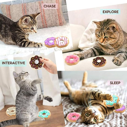 6 Pack Donut Cat Catnip Toys Kitten Chew Knickknack Sprinkles Interactive Pillows Teeth Grinding Catmint Plush Plaything Kitty Birthday Ideas Supplies 4 Inches - PAWPICO