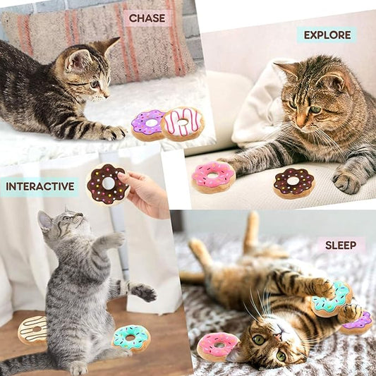 6 Pack Donut Cat Catnip Toys Kitten Chew Knickknack Sprinkles Interactive Pillows Teeth Grinding Catmint Plush Plaything Kitty Birthday Ideas Supplies 4 Inches - PAWPICO