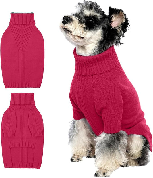 IECOii Dog Sweater,Dog Sweaters for Medium Dogs Girls Boys,Doggie Sweater Christmas,Pet Sweatshirt Knitwear Outfit for Holiday,KnitTurtleneck Warm Clothes for French Bulldog,Boston Terrier(Rose red,M) - PAWPICO
