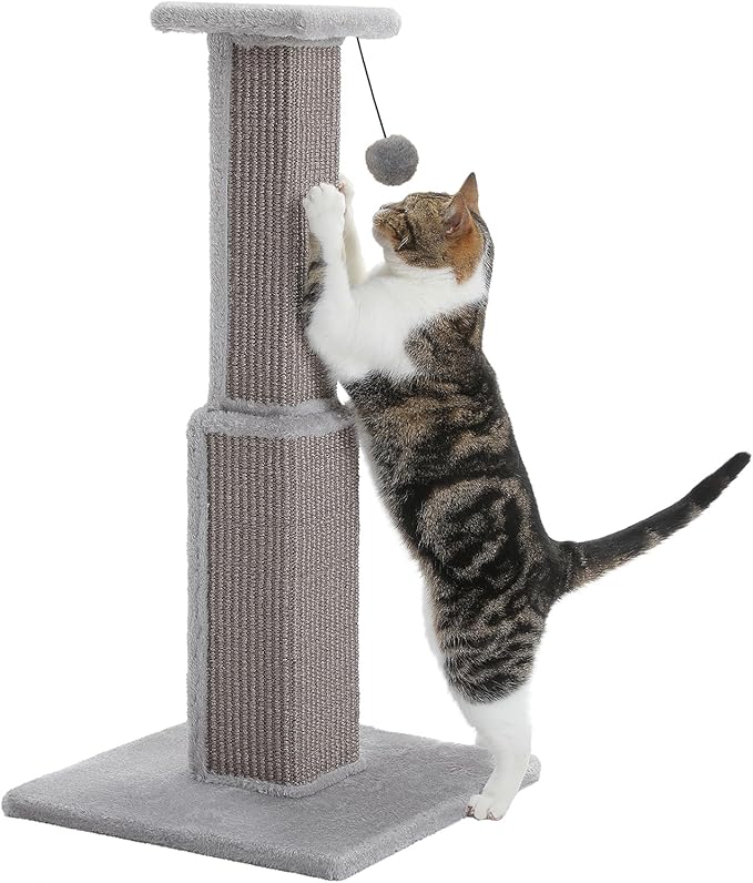PAWZ Road 32 Inches Cat Ultimate Scratching Post, Durable Sisal Tower with a Cute Ball for Large Indoor Cats-Grey - PAWPICO