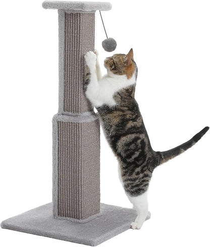 PAWZ Road 32 Inches Cat Ultimate Scratching Post, Durable Sisal Tower with a Cute Ball for Large Indoor Cats-Grey - PAWPICO