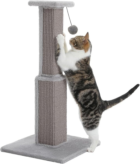 PAWZ Road 32 Inches Cat Ultimate Scratching Post, Durable Sisal Tower with a Cute Ball for Large Indoor Cats-Grey - PAWPICO