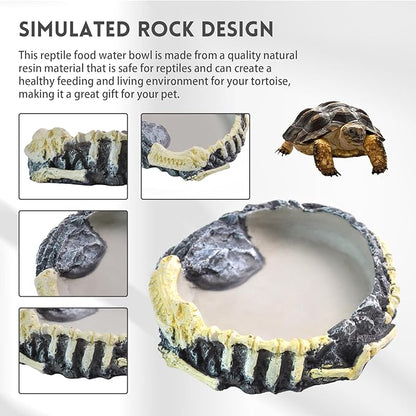 Reptile Food Water Bowl Resin Rock Reptile Feeding Dish Tortoise Feeder Food and Water Plate Amphibian Drinking Basin Reptile Habitat Tank Accessories for Turtle Lizard Leopard Gecko Chameleon MUYG