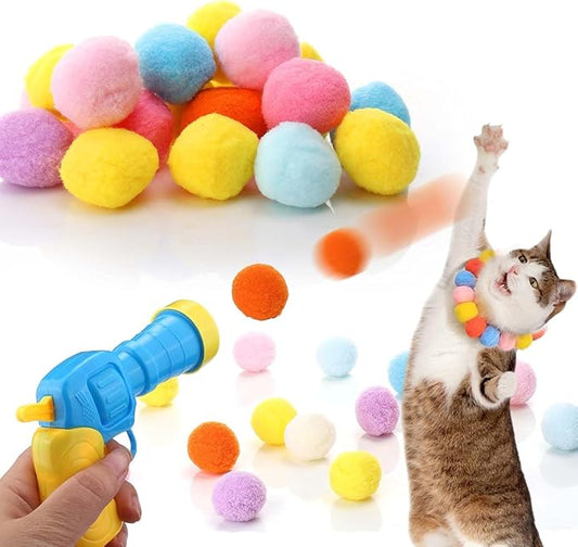 31Pcs Cat Ball Toy Launcher Gun, Cat Balls Fetch Toy, 30Pcs Plush Fuzzy Balls Launcher Cat Toy for Cats with 1 Gun, Funny Interactive Cat Toys for Bored Indoor Adult Cats, Cute Kitten Kitty Toys - PAWPICO