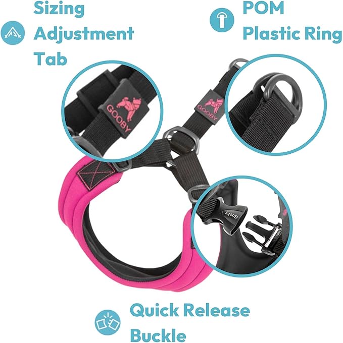 Gooby Sporty Escape Free Harness, Medium - Black, Neoprene, No-Pull, 4-Point Adjustment for Small Dogs up to 35 lbs Gooby
